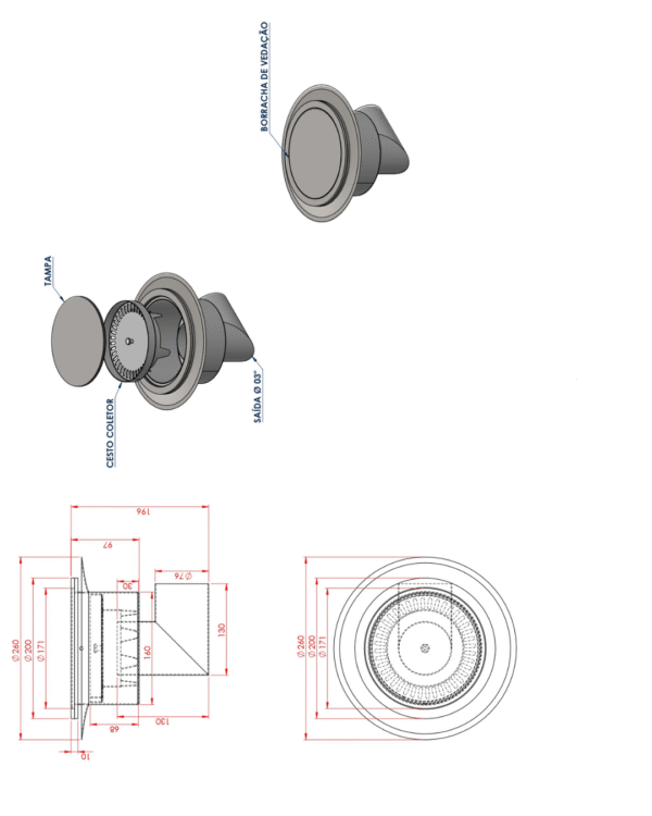 Ralo sifonado inox Ø 260X196MM - Imagem 2